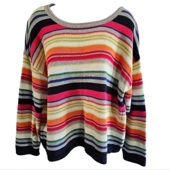 Liz Claiborne XL Multicolor Striped 100% Cotton Sweater Preppy Retro Classic - Picture 2 of 6